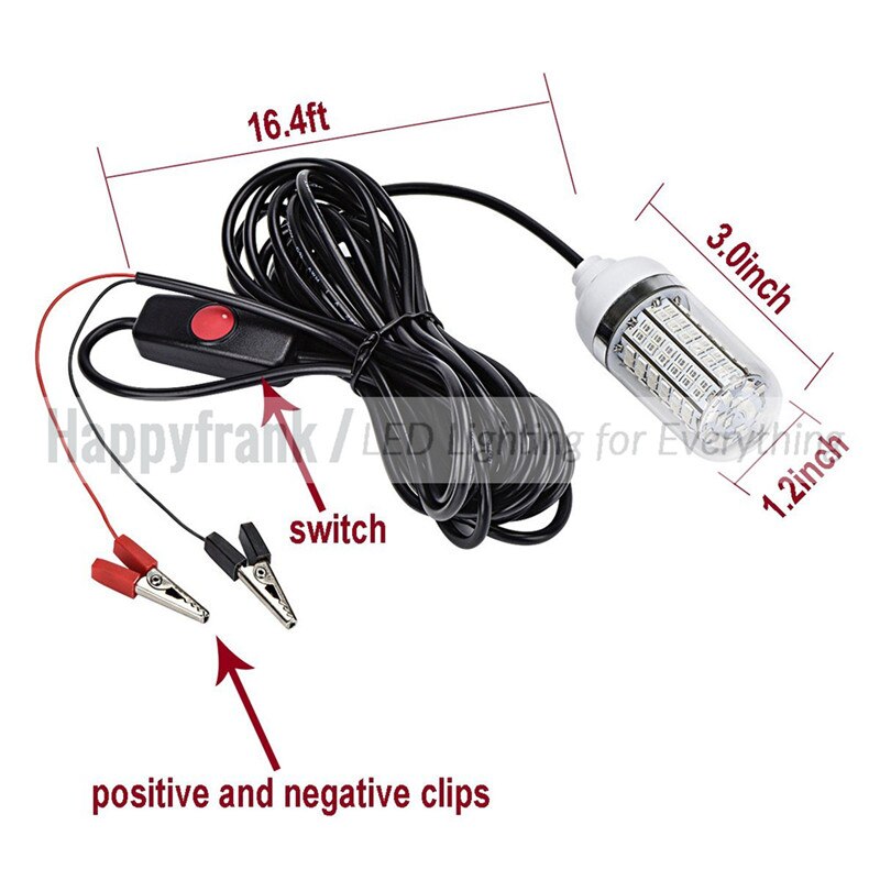 Luz LED de pesca de 12V CC, luz LED de 15W para pesca subacuática, cebos sumergibles, lámpara para barco, luces para atraer peces, verde, blanco y azul