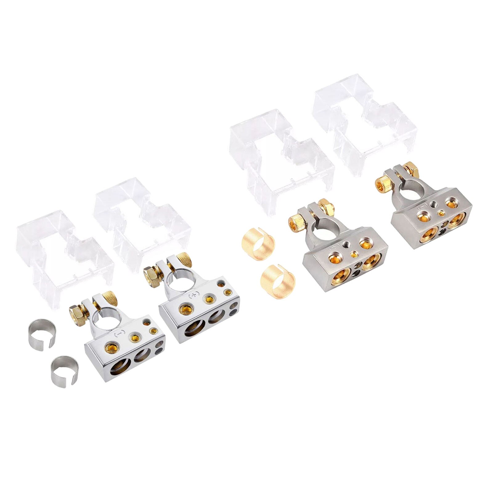 2x Universal Zinc Alloy Car Battery Terminal Clamp Positive Negative Battery Terminal &amp; 2 Clear Covers