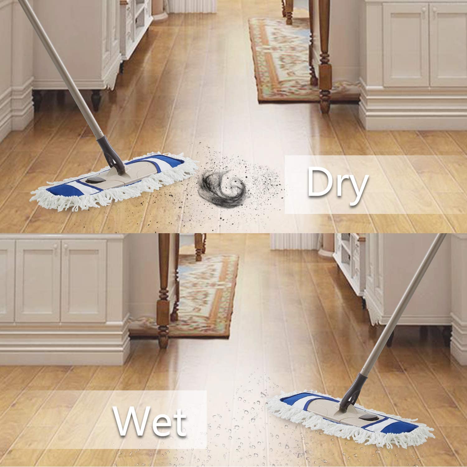 Cleanhome Microfiber Mop with Extendable Adjustable Handle and 2 Washable Pads for Wet & Dry Floor Cleaning
