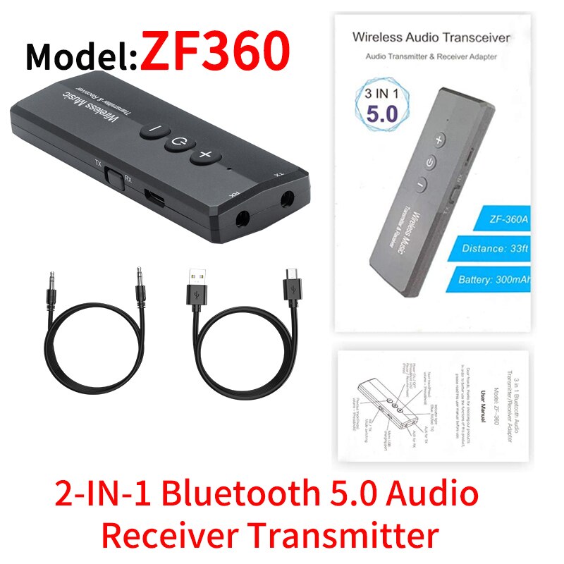 Vaorlo C28 ZF360 Bluetooth 5.0 Audio Adapter Stereo Muziek 3.5Mm Aux Draadloze Bluetooth Zender Ontvanger Voor Auto Hoofdtelefoon Tv: ZF360A 2 IN 1 RXTX