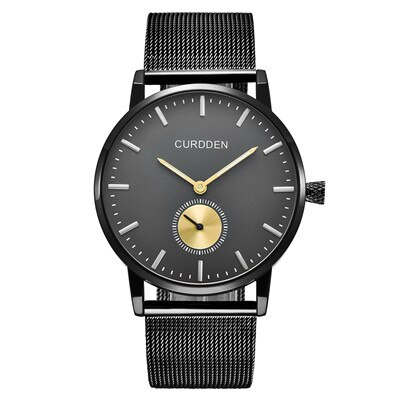 Brand CURDDEN Couple Watch Minimalist Casual Quartz Watch Men Women Waterproof Stainless Steel Relogio Masculino Marca: black-black