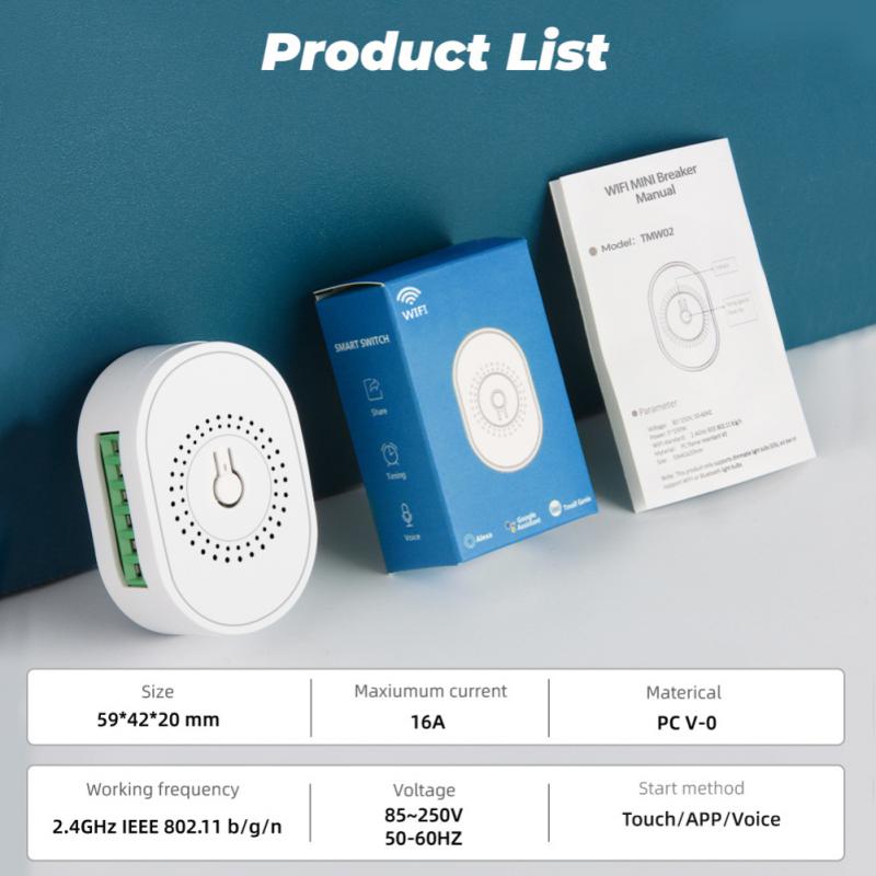 Tuya mini wifi smart switch 16a 2 gang diy switch support tovejs switch fungerer med smart life stemmestyring alexa google home