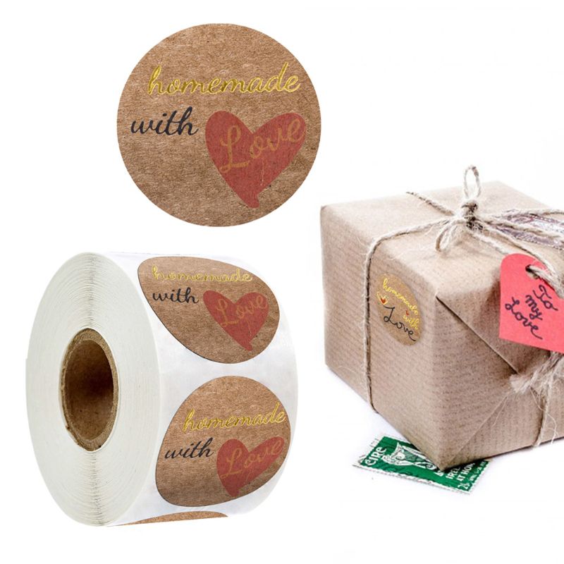 Round Adhesive Stickers Seal Packing Homemade with Love Lables Boutiques Business Boxes Envelope Bags Decoration