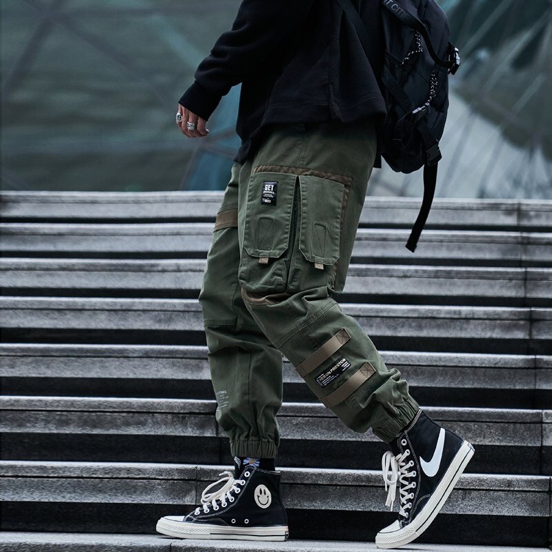 neue Hüfte hüpfen Jogger Ladung Hosen Männer Harem Hosen Multi-Tasche Bänder Baumwolle Mann Jogginghose Streetwear lässig Herren hosen