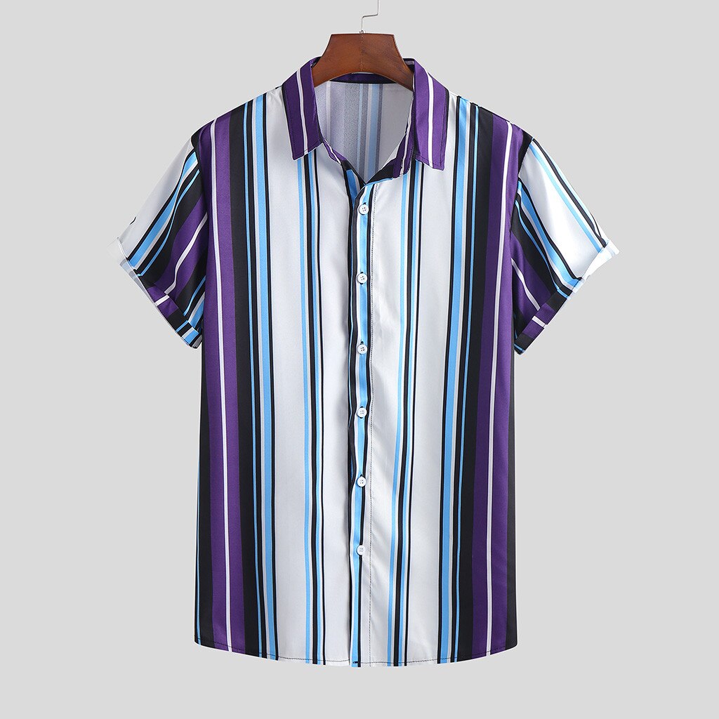 Camisa de manga corta con estampado de de para hombre, blusa informal, para playa camisa hawaiana,: Morado / M