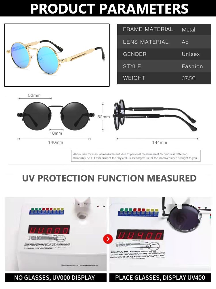 Gafas de Sol de estilo Punk Vintage de Metal para hombre, Gafas de Sol redondas Retro Y2K Cyberpunk para Mujer, Gafas de , Gafas Sol para Mujer UV400