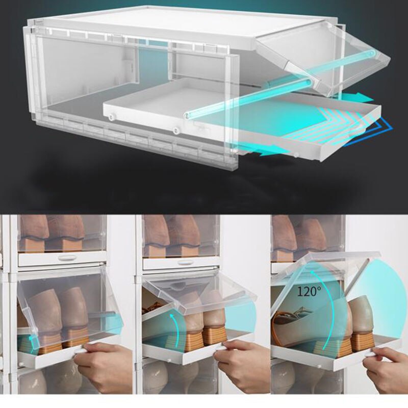 Shoes Box Small Transparent Drawer Case Plastic Shoe Boxes Stackable Box Shoe Organizer Shoebox storage Shoe Rack 3pcs/set