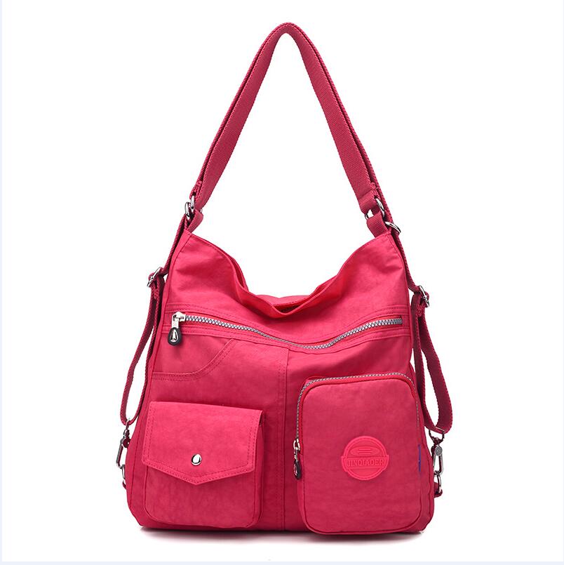 Jinqiaoer vandtæt kvinder taske dobbelt skuldertaske håndtasker nylon kvindelig håndtaske bolsas sac a main: Rosenrød