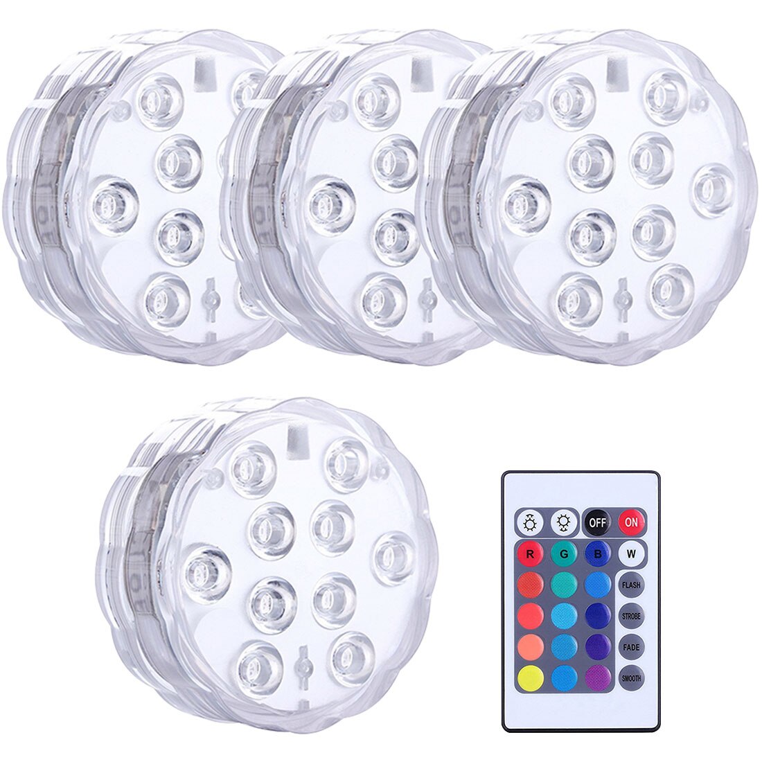 10 LED/13 LED RGB Submersible Light Underwater LED Night Light Swimming Pool Light for Outdoor Vase Fish Tank Pond Disco Wedding: 4x 10LED 1xControlle