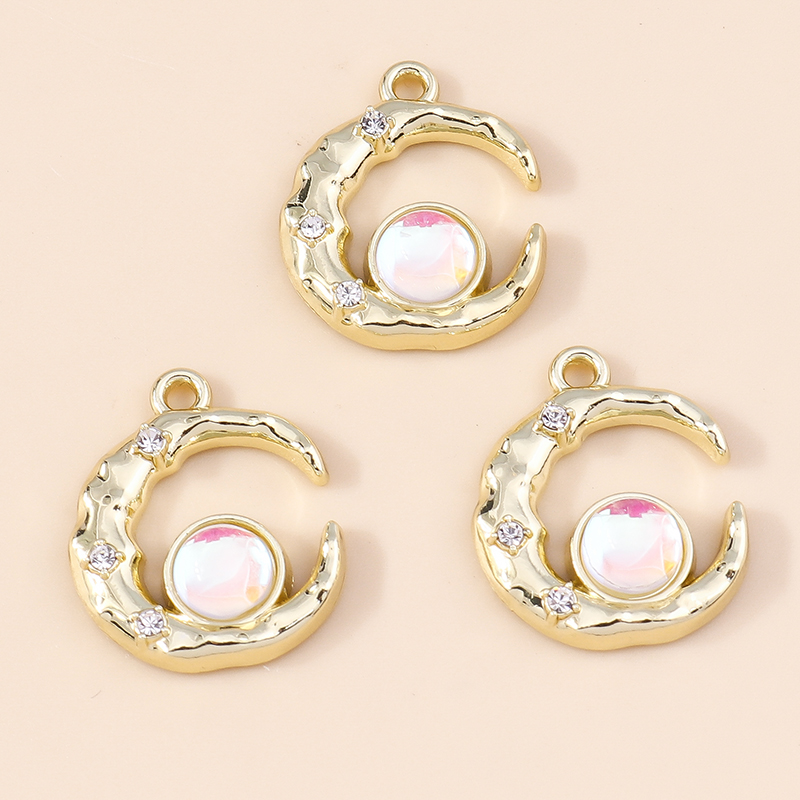 Leslie 5 Stuks Prachtige Gouden Zilveren Kleur Kristal Halve Maan Sterren Bedels Voor Oorbellen Armband Ketting Diy Sieraden Hangers: Roze