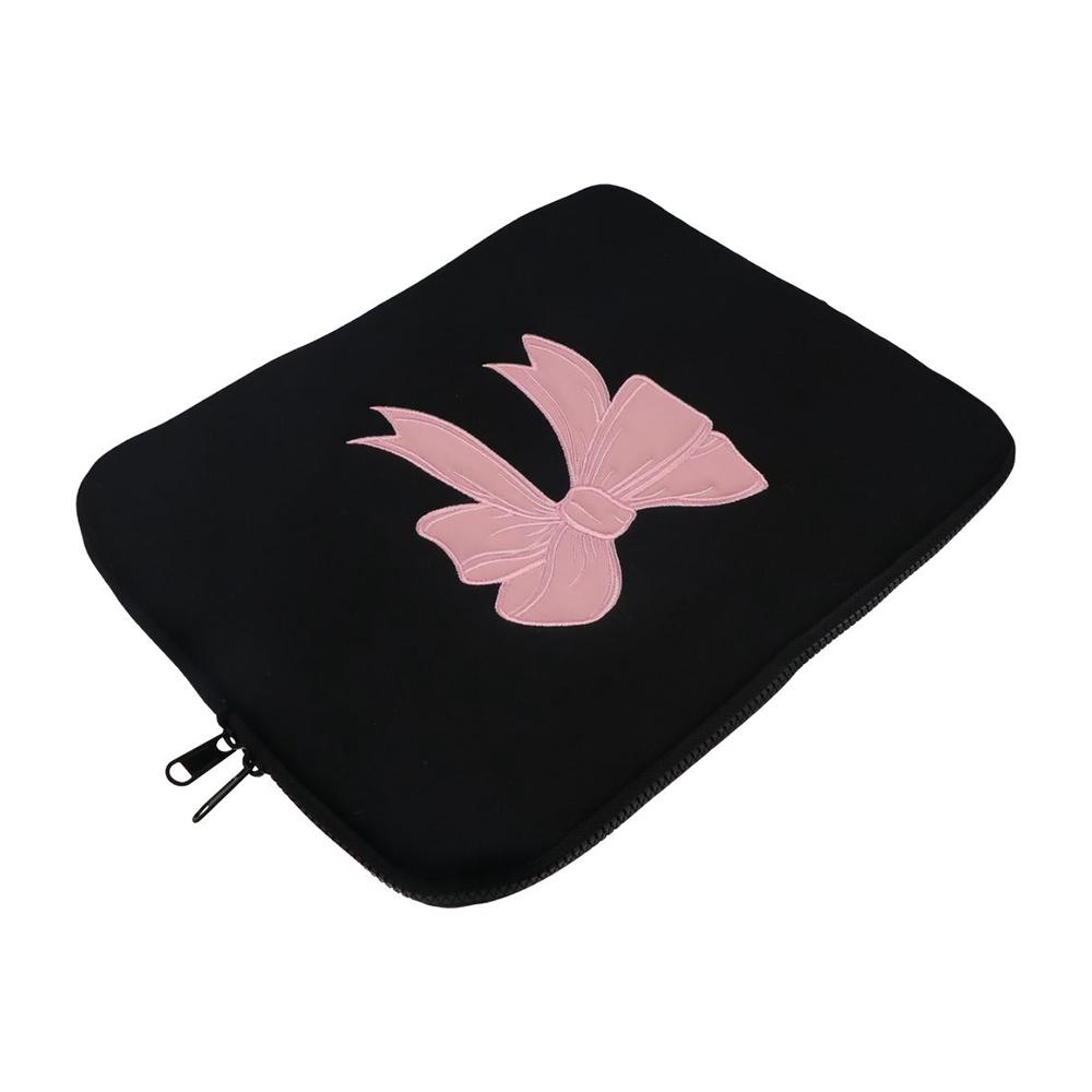 Pc-hoes met roze strik, tablethoes, tas, 11/13/15 inch beschermende laptoptas, geborduurde zwarte computeropbergtas, reistas