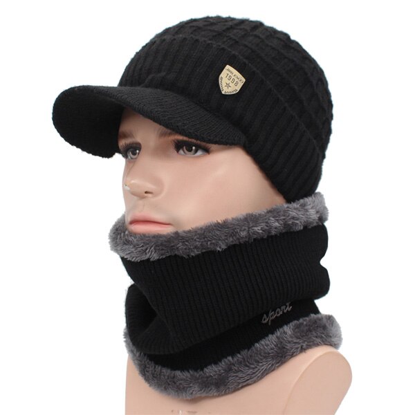 AETRUE Winter Hat Skullies Beanies Hats Winter Beanies For Men Women Wool Scarf Caps Balaclava Mask Gorras Bonnet Knitted Hat: black set