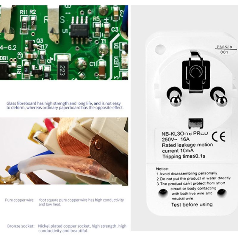 EU16A Safety Socket Adapter Anti Electric Shock Trip Switch Circuit Breaker Plug