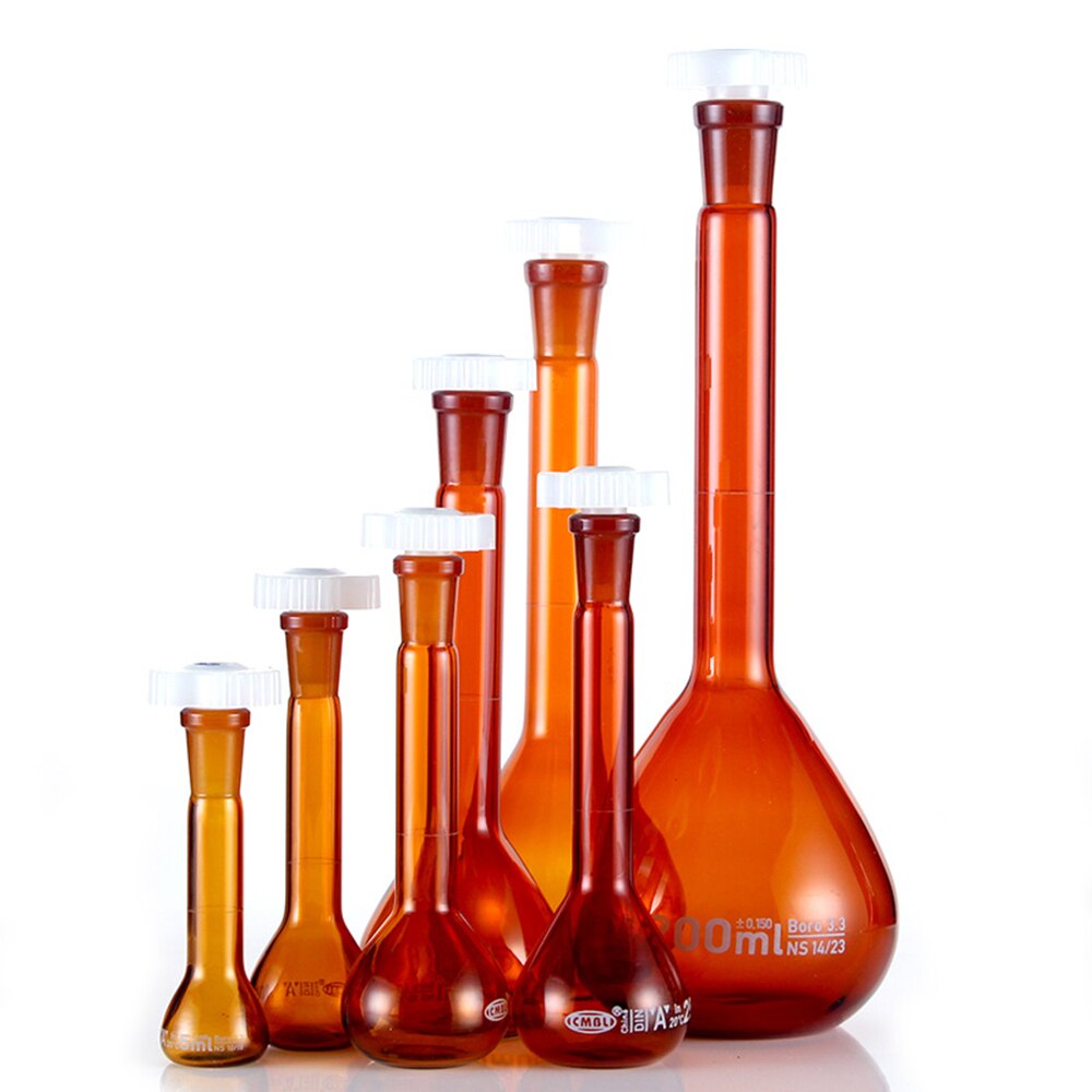 10ml brune målekolber med borosilikatglas med plastpropp kontorlaboratoriekemi klar levering af glasvarer