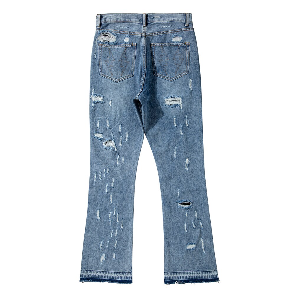 Swag – jean délavé délavé et délavé pour homme, pantalon en Denim évasé, coupe ajustée, style Hip Hop, noir et bleu: Bleu / Asian XXL