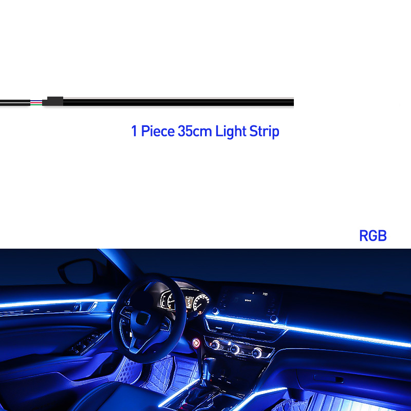 18 in 1 auto omgevingslicht 64 kleuren acrylstrips 110 cm 90 cm 75 cm 35 cm 20 cm volledige kleuren RGB auto-interieur Bluetooth app-bediening: Deep Blue