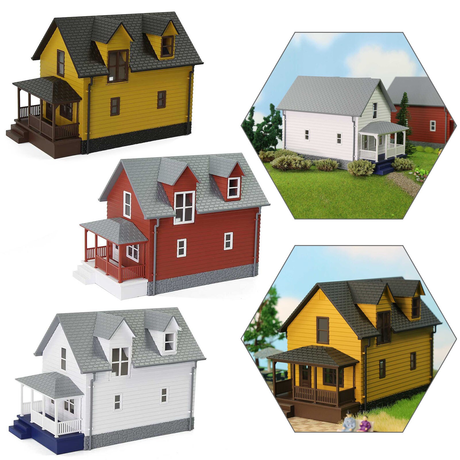 One Set O Scale 1:50 Model House Railway Layout Assembled Architectural Building JZO01