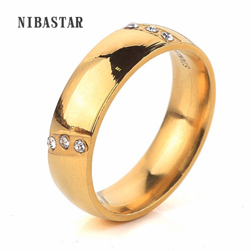 Klassieke Wolfraamcarbide Ring Elegante Goud-Kleur Pave 6 Clear Crystal Trouwringen Voor Mannen Vrouwen USA Maat standaard