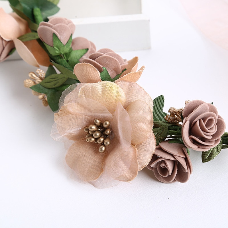 Estilo bohemio Mujer Flor del pelo corona boda vacaciones guirnalda de pelo guirnalda niñas flor diadema marrón accesorios para el cabello