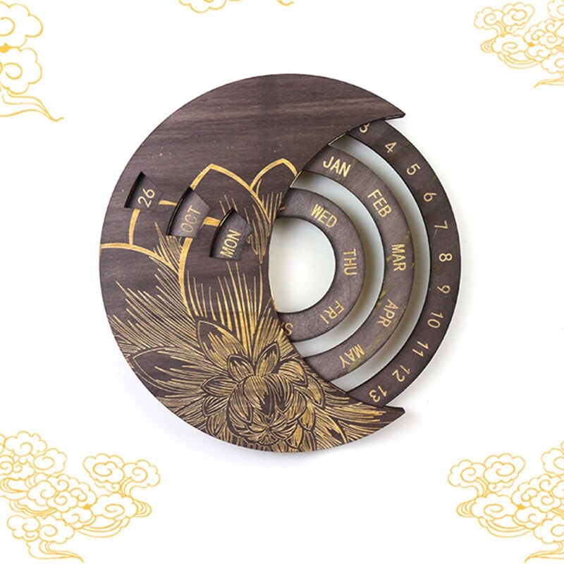 Wooden Moon Perpetual Calendar DIY Adjustable Family Birthday Reminder Sign Board Wall Hanging Crafts