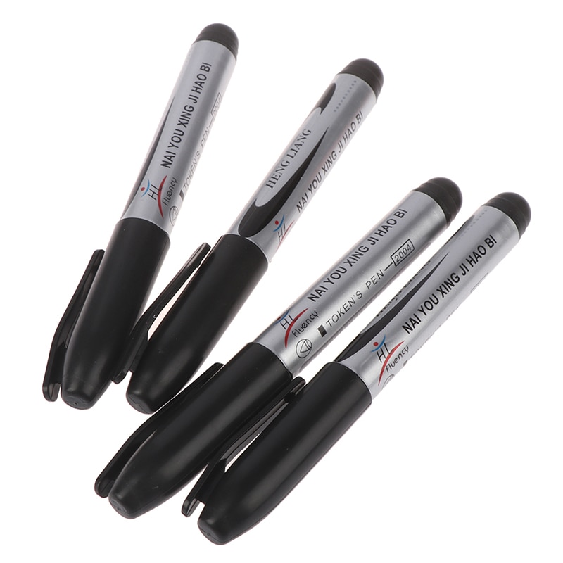 4 Stuks Black Permanente Olie Marker Pen Token Pennen Voor Papier Metaal Glas Markering Pen Kantoor Schoolbenodigdheden Grote Capaciteit pen