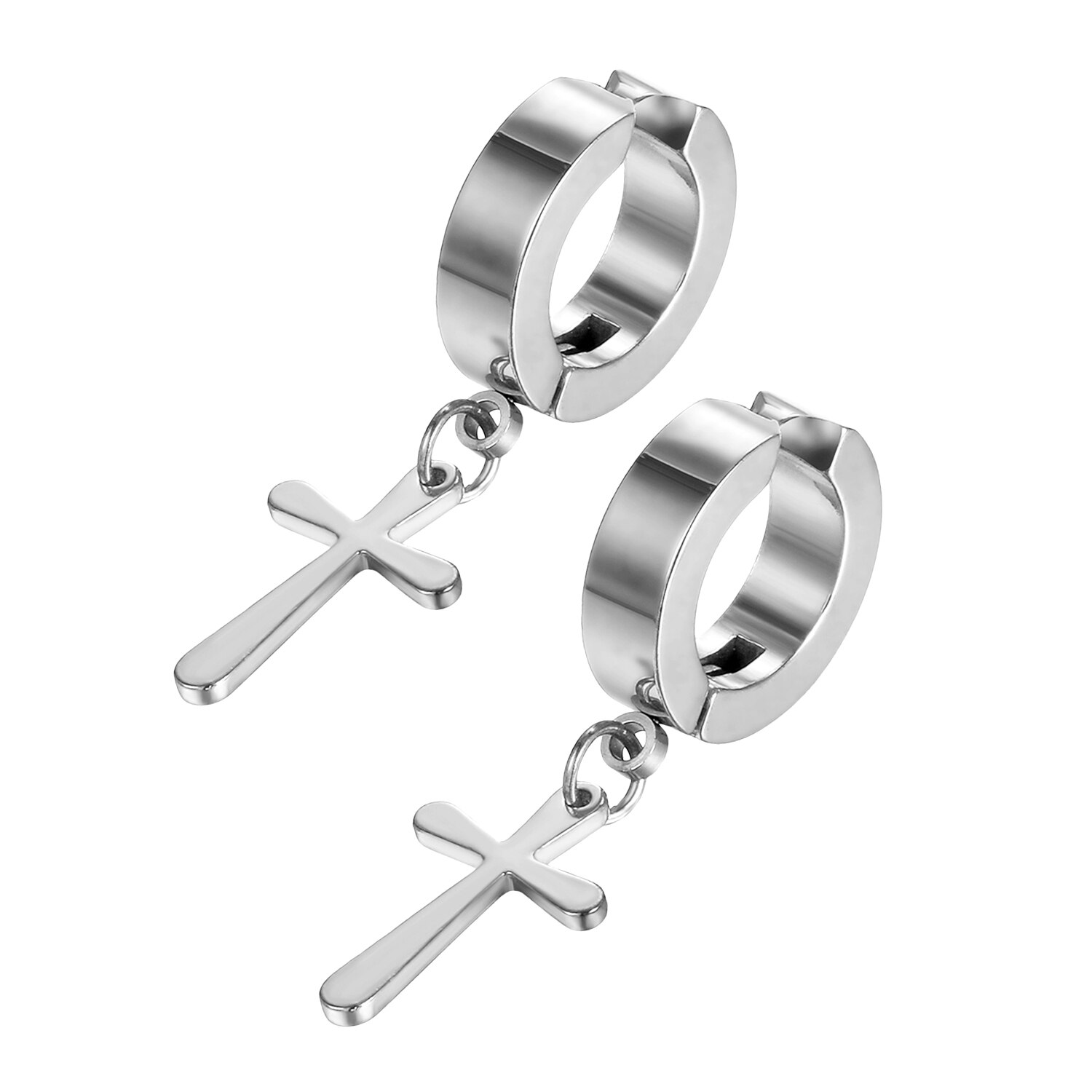 charme Unisex Edelstahl Kreuz Nicht-piercing Fallen Ohrringe Trend Gothic Punk Ohrstöpsel Für Männer Frauen Klassische Aretes: silver