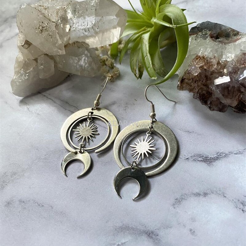 Modernist Metal Loop Earrings Phase Boho Hippie Statement Summer Long Creativity Jewelry Minimalism Women: Antique Silver Plated