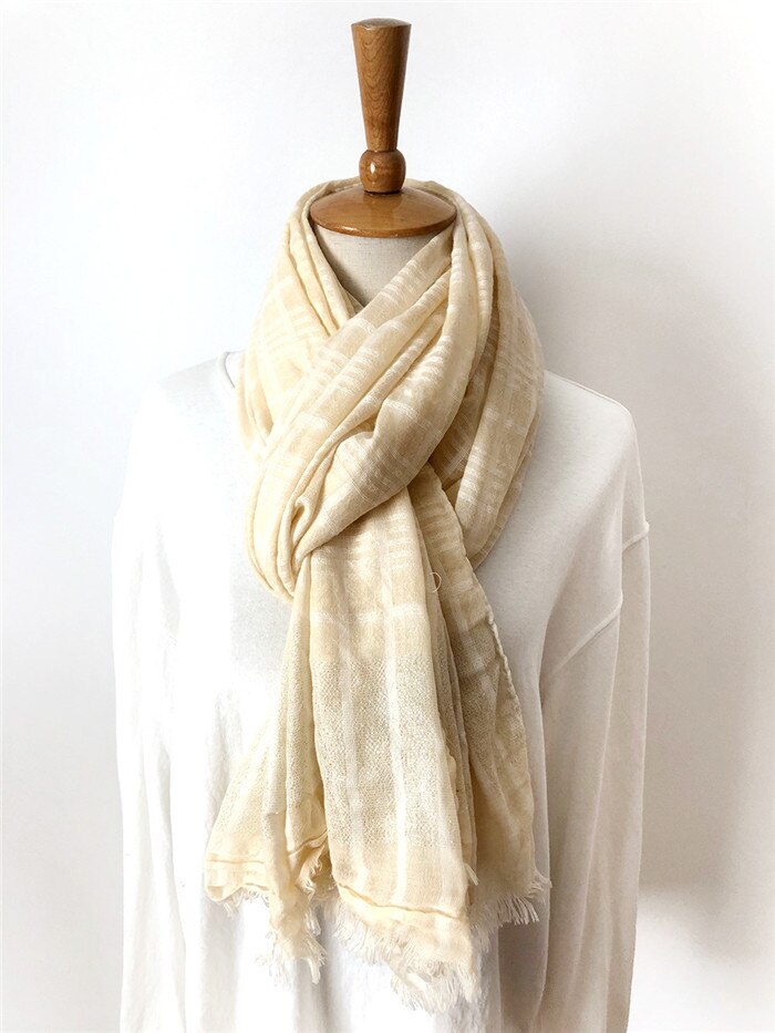 Écharpe d'hiver unisexe japonaise, longue couleur unie en coton et lin, écharpe châle à rayures pour femmes: color 5