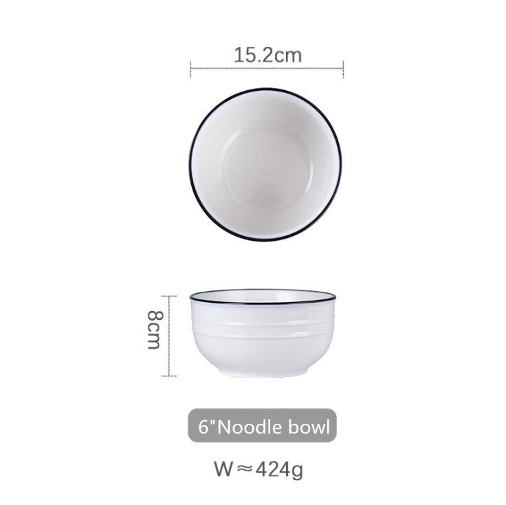 White screw Thread Dinner Plate Ceramic Kitchen Plate Tableware Set Food Dishes Rice Salad Noodles Bowl Soup Bowl 1pc: 6inch Noodle bowl