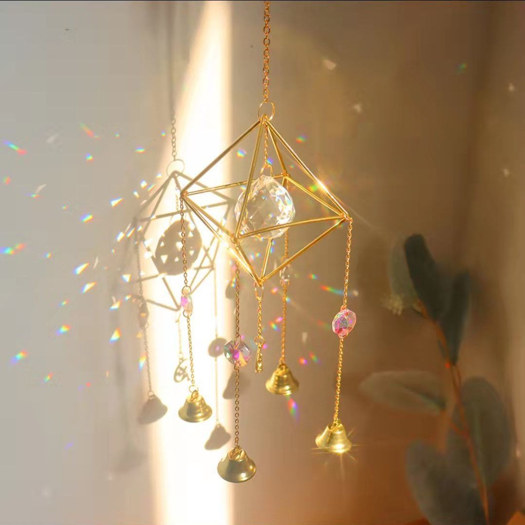 Crystal Suncatcher Wind Chime Prism Rainbow Light Chaser Bells Moon Star Boho Hanging Window Garden Terrace Pendant Home Decor