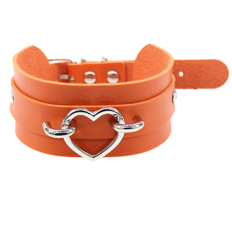 Faux leather heart choker ketting met een verstelbare gesp stud black goth kraag voor vrouwen chocker Gothic sieraden: orange