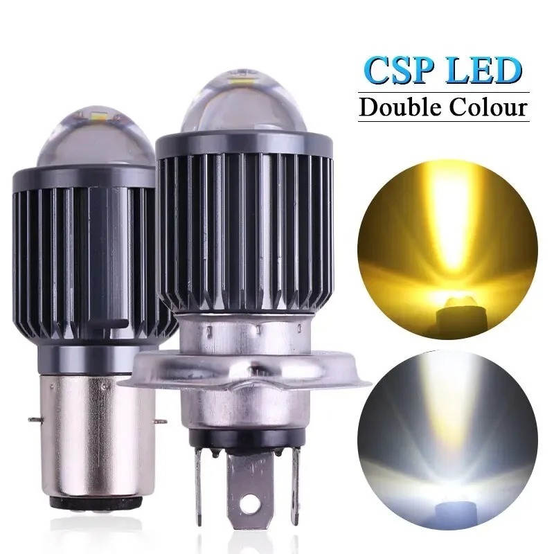 1Pc 10000lm H4 Led Lamp Motorfiets Moto Ba20d Koplamp Lamp Ip68 Csp Lens Geel Wit Lamp Scooter Accessoires Mist Licht
