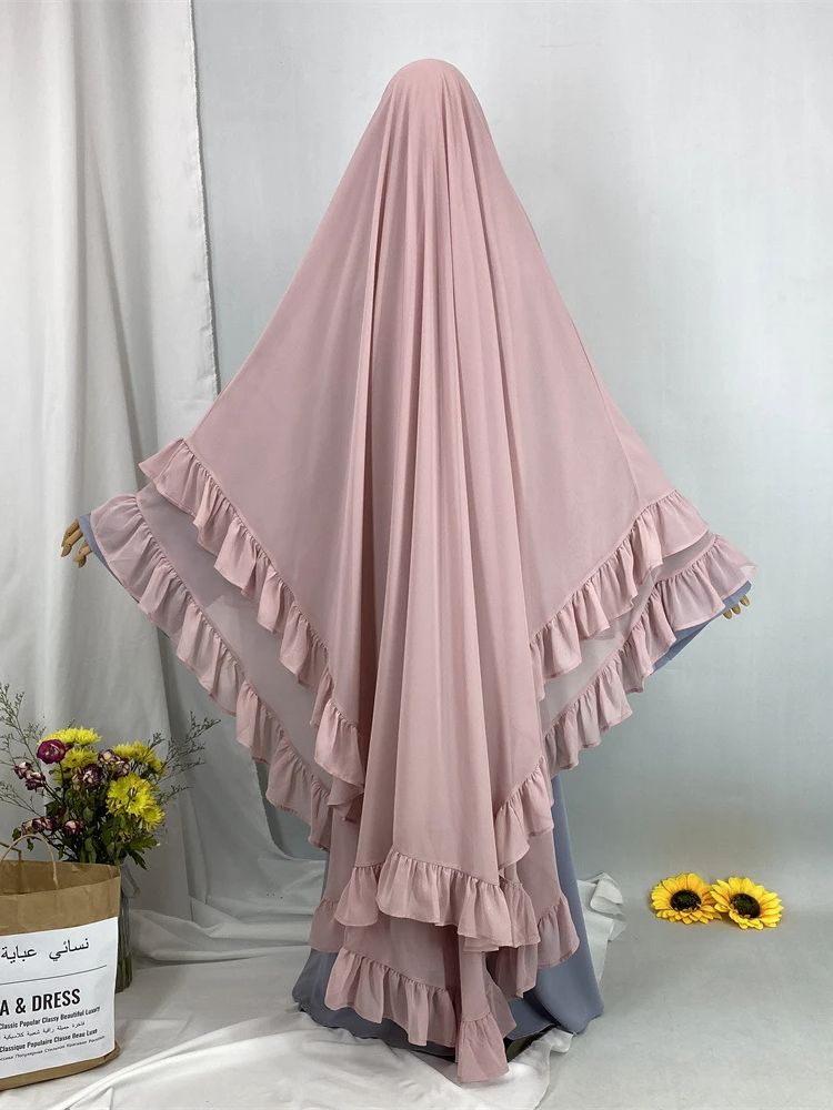 Ramadan solid khimar abaya dubai niqab turkiet arabisk muslim turban hijab islam bönekläder för kvinnor djellaba musulmans femme: Rosa