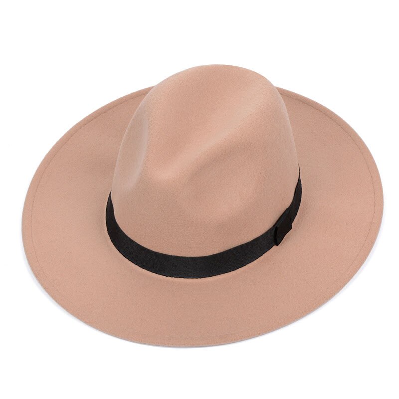 Fedora hat kvinder imitation uldfilt hatte mænd sort top jazz hat: Beige