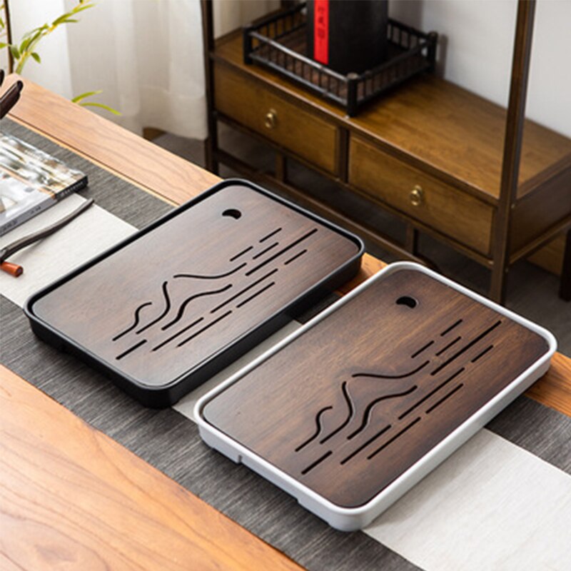 Chinese Bamboo Melamine Small Tea Table Tea Set Tray Drainage Water Storage Kung Fu Tea Set Household Simple Tea Tray Tea Sea