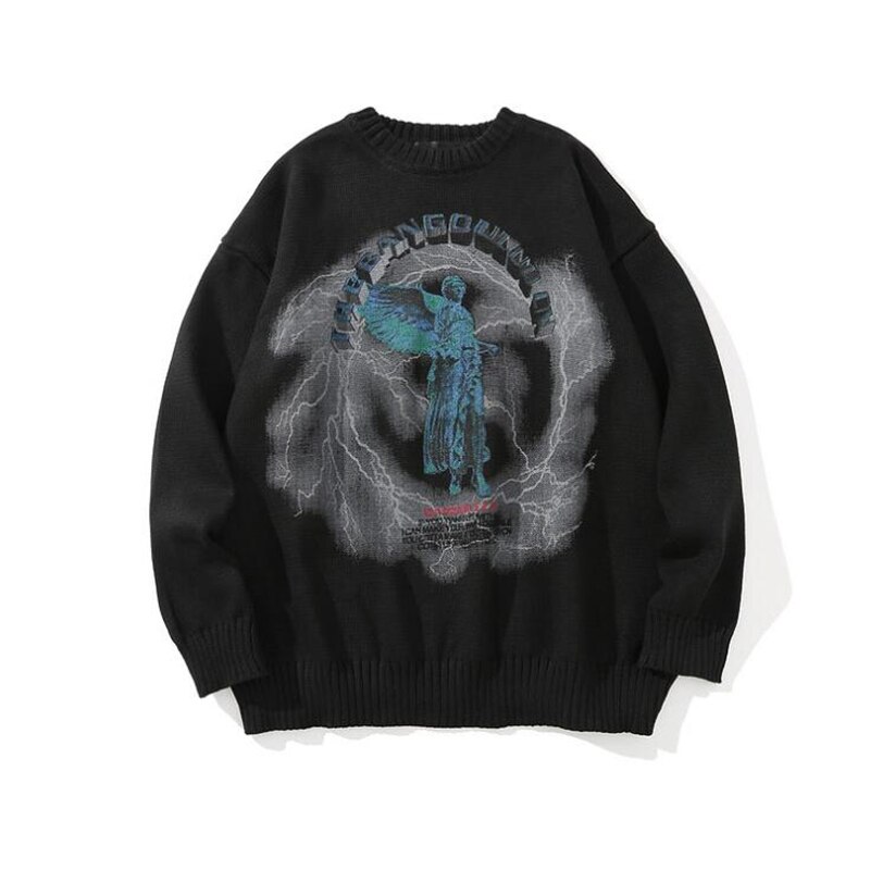 Herfst- en wintertrui voor heren, ronde hals, originele high street donkere graffiti engel print trui