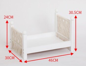 Newborn Photography Props Original Baby Crib White Shooting Assisted Solid Wood Hand-woven Props Posing Props With Tassels: Default Title