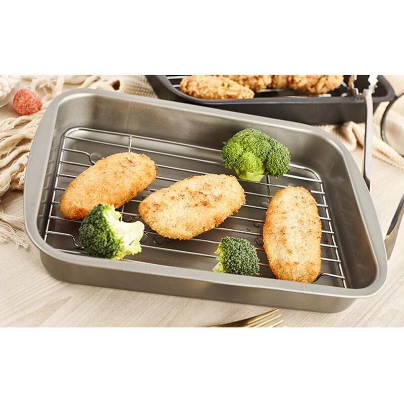 Baking Tray with Removable Cooling Rack Set Baking Pan Sheet Used for Oven Non Sticky Baking Tray Bread Barbecue Mesh Rack Oil F