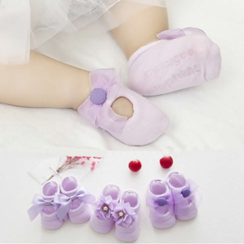 baby baby thin cotton socks floor combed cotton bud silk flowers bow antiskid ship rubber toddler baby non-slip socks point