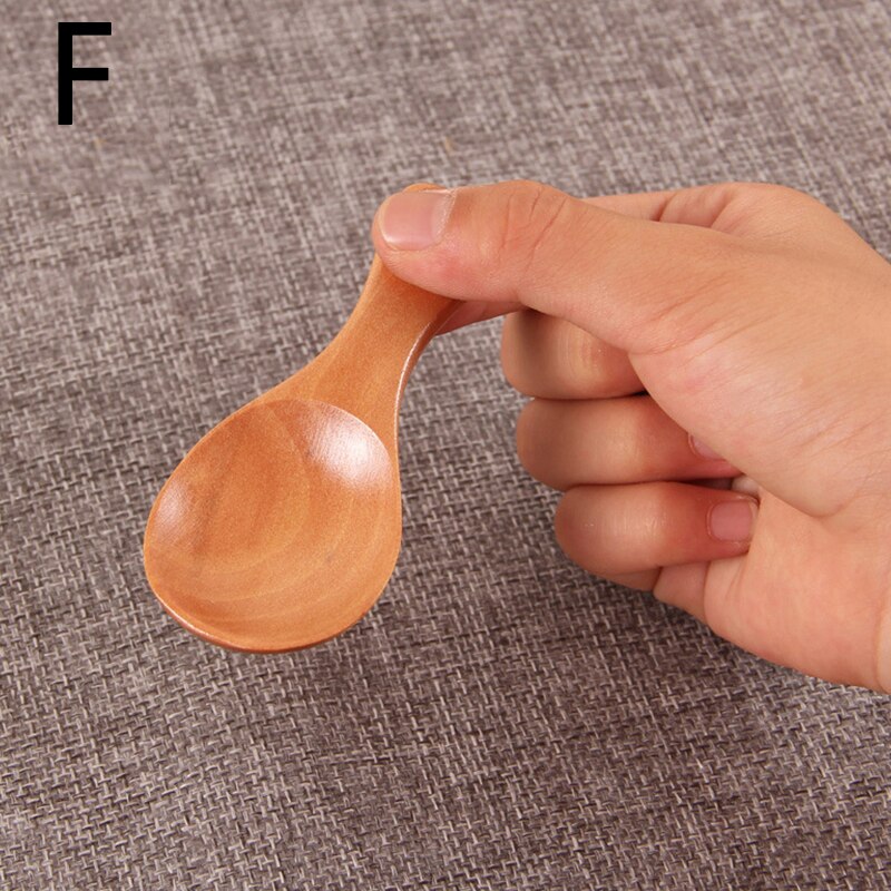Mini træske køkken kryddereske ske sukker te kaffe scoop små korte kryddereske ske redskaber madlavningsværktøj: F