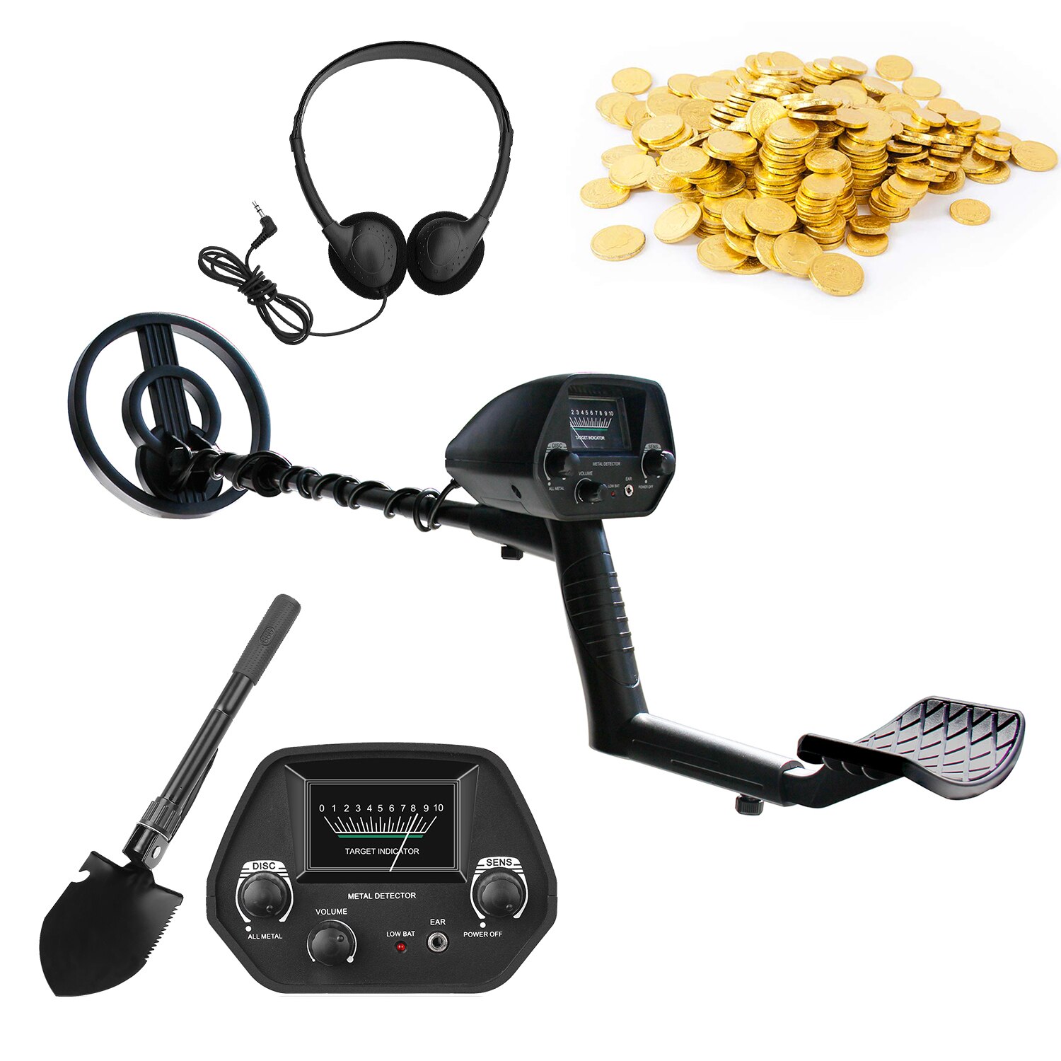 Underground metal detector gold detector gold prospector beginner portable metal detector with headset + engineer shovel