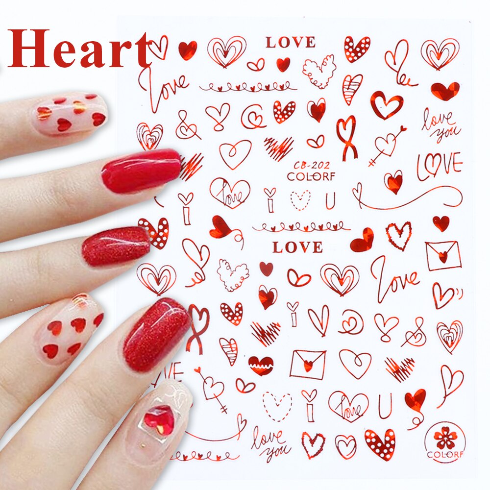 Pegatina romántica 3D en 3D para uñas, calcomanía con imágenes abstractas de rosas y corazones, deslizador de uñas Sexy para chica, decoración artística para uñas, LACB196-203-1, 1 Uds.