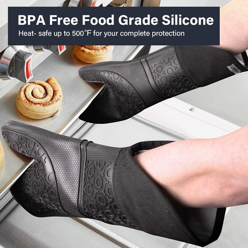 Nhbr Extra Lange Siliconen Ovenwanten En Pot Houders Sets Hittebestendige Ovenwanten Met Gewatteerde Voering Mini Oven Handschoenen