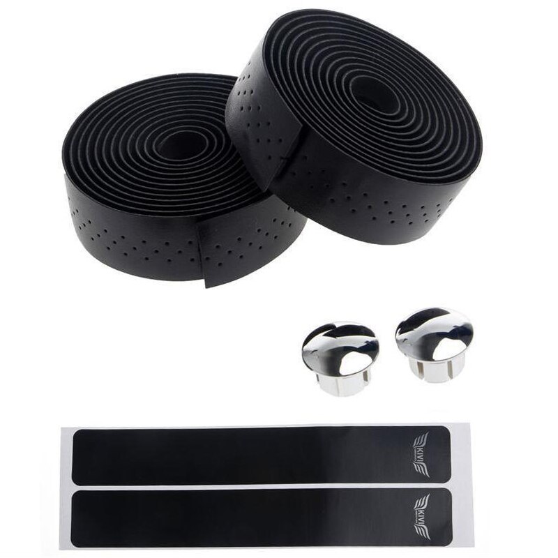 Bande de guidon de vélo en cuir PU poignée de guidon de vélo de route bandes de barre avec bouchons d'extrémité de barre accessoires de cyclisme: Black