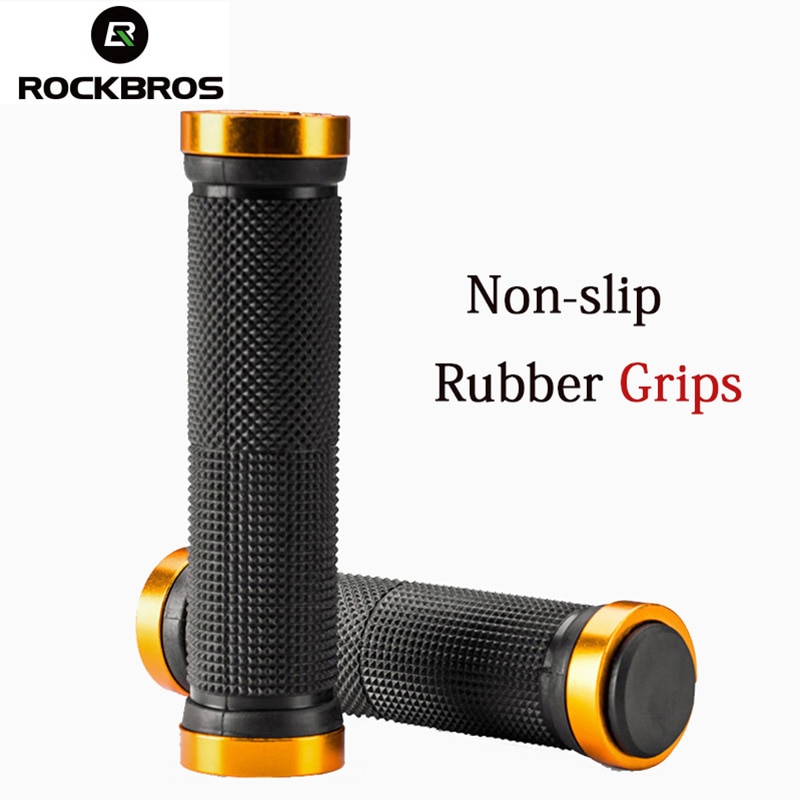 ROCKBROS Rubber Mountain Fiets Handvat Grips Deeltje Anti-Slip MTB Fiets Stuur Met Bar End Cover Aluminium Ring Lock vaststelling
