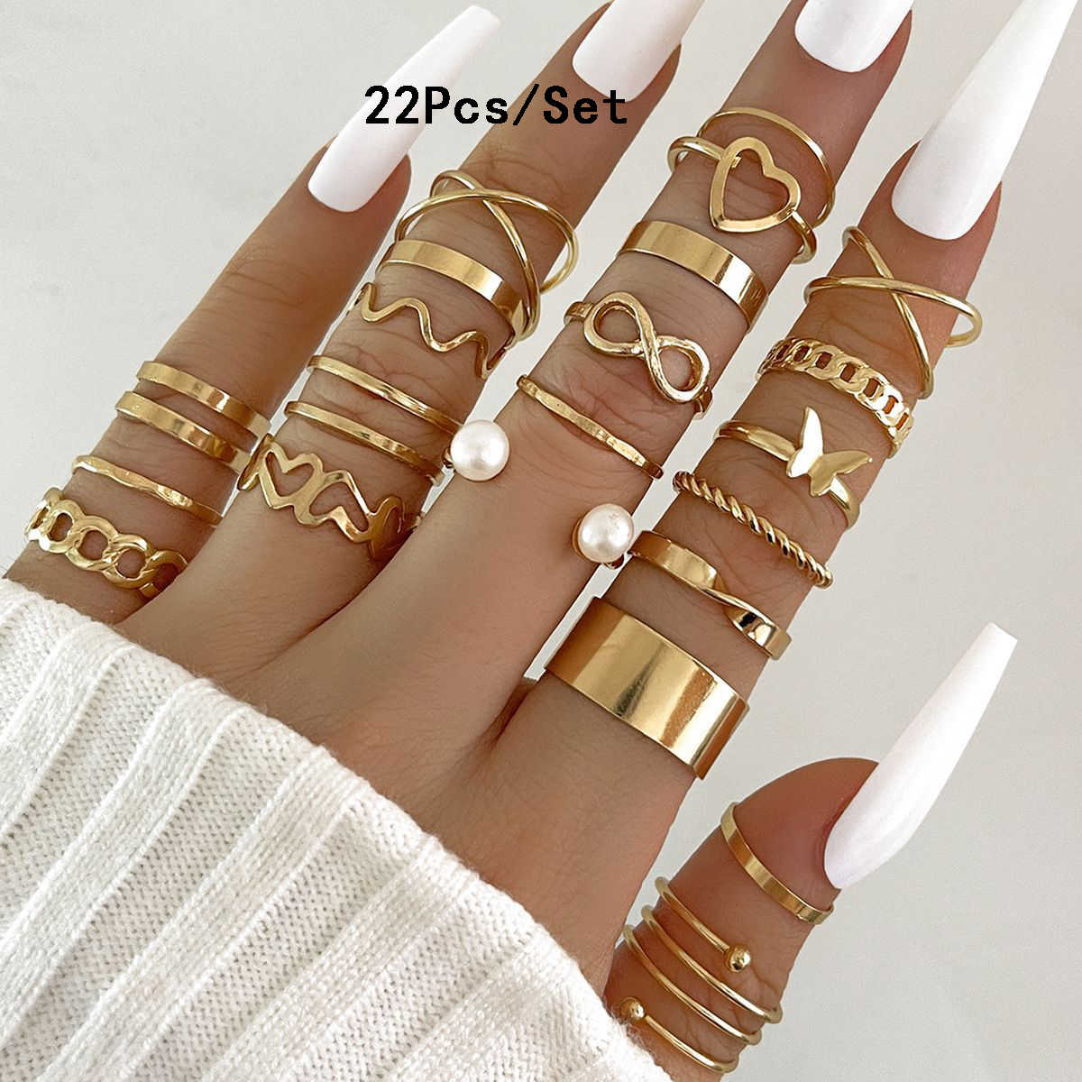 23 Uds. Conjunto de anillos para nudillos a la para mujer, estrella de cristal, Luna, ola de ojo, anillos de Color dorado y plateado, de joyas de a la para mujer: Verde