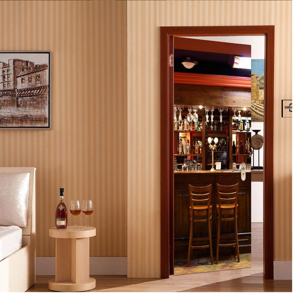 DIY 3D Door Sticker Modern Bar Wallpaper PVC Self-Adhesive Waterproof Home Decor Vinyl Mural Wall Decal Paste