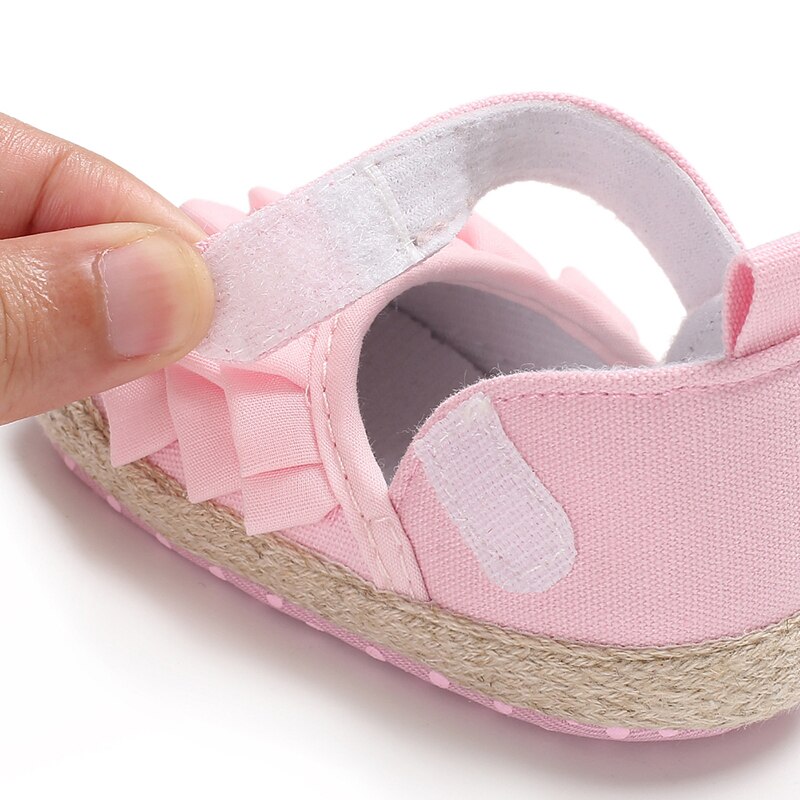 Goocheer Newborn Infant Baby Girl Summer Kids Shoes Soft Sole Crib Prewalker Toddler Anti-Slip Solid Ruffled First Walkers