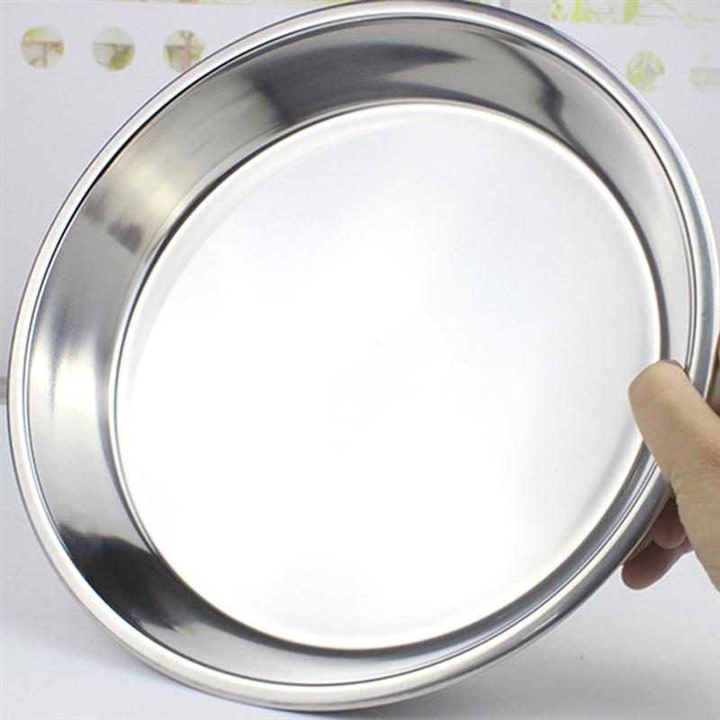 Plato redondo plano no magnético de acero inoxidable plato portátil plato para fruta pastel bandeja para hornear (24CM/26CM/28CM/30CM, Plata)