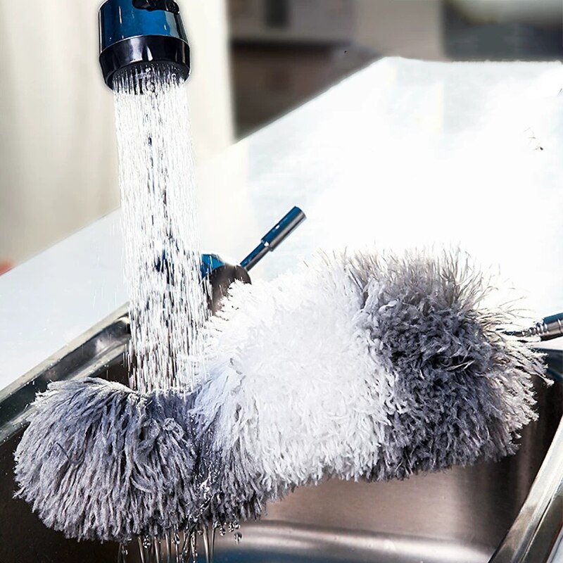 Microfiber Telescoping Duster 98.5" Extendable Stainless Steel Pole Detachable Bendable Head Washable For Car Home Office